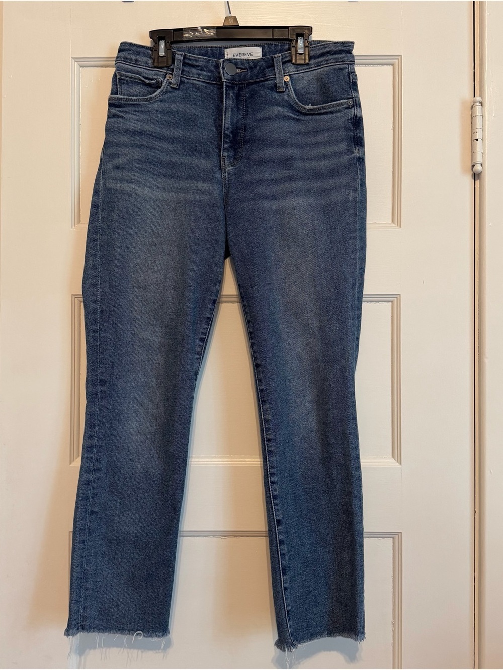 Evereve The Ever Straight Jeans Women 27 High Rise Raw Hem Stretch Straight Leg